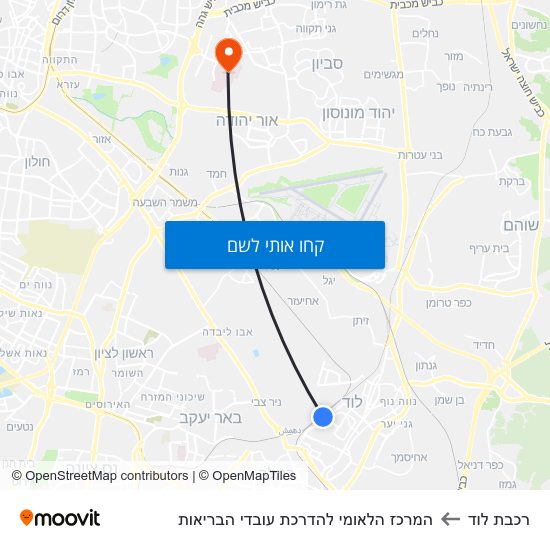 מפת רכבת לוד להמרכז הלאומי להדרכת עובדי הבריאות