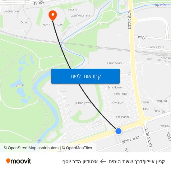 מפת קניון איילון/דרך ששת הימים לאצטדיון הדר יוסף