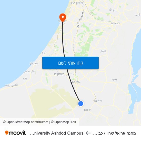 מפת מחנה אריאל שרון / כביש 224 לOpen University Ashdod Campus