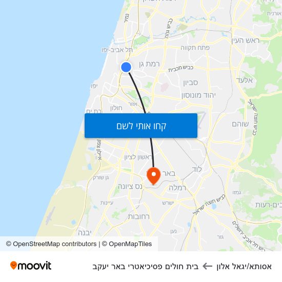 מפת אסותא/יגאל אלון לבית חולים פסיכיאטרי באר יעקב