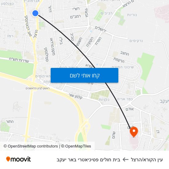 מפת עין הקורא/הרצל לבית חולים פסיכיאטרי באר יעקב