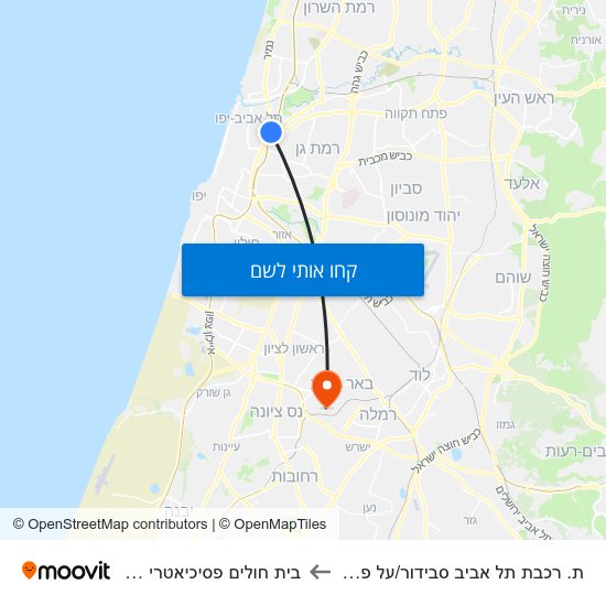 מפת ת. רכבת תל אביב סבידור/על פרשת דרכים לבית חולים פסיכיאטרי באר יעקב