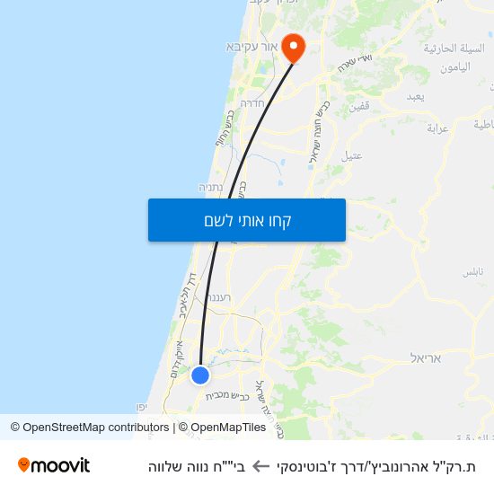 מפת ת.רק''ל אהרונוביץ'/דרך ז'בוטינסקי לבי""ח נווה שלווה