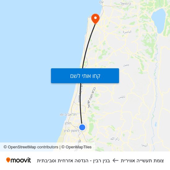 מפת צומת תעשייה אווירית לבנין רבין - הנדסה אזרחית וסביבתית