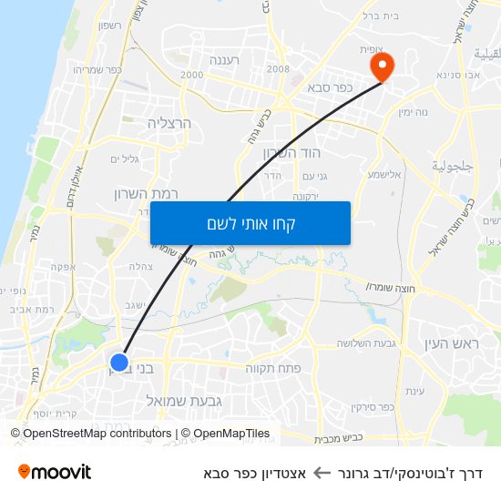 מפת דרך ז'בוטינסקי/דב גרונר לאצטדיון כפר סבא