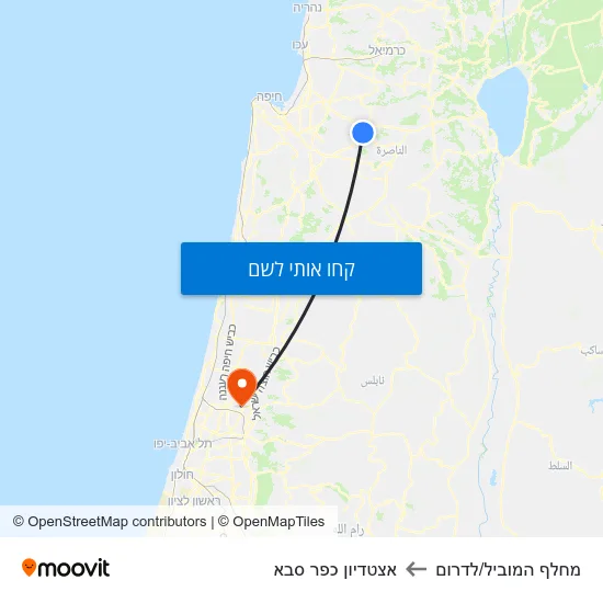 מפת מחלף המוביל/לדרום לאצטדיון כפר סבא