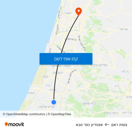 מפת צומת ראם לאצטדיון כפר סבא