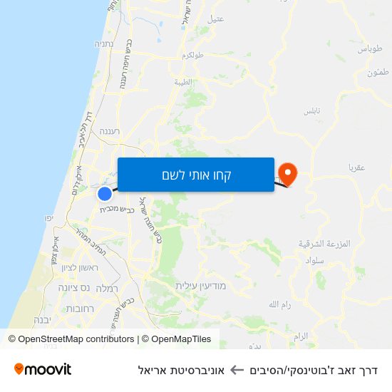 מפת דרך זאב ז'בוטינסקי/הסיבים לאוניברסיטת אריאל