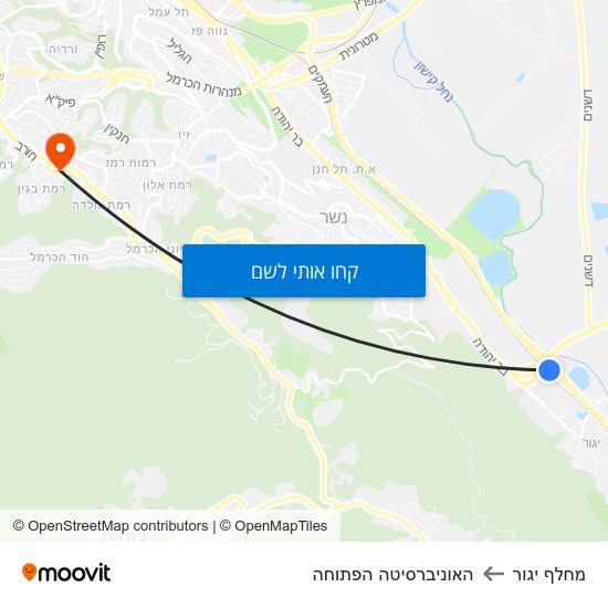 מפת מחלף יגור להאוניברסיטה הפתוחה