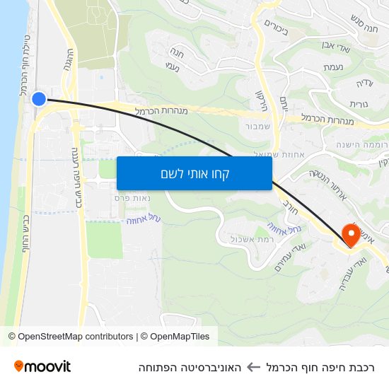 מפת רכבת חיפה חוף הכרמל להאוניברסיטה הפתוחה