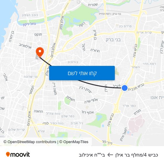 מפת כביש 4/מחלף בר אילן לבי""ח איכילוב