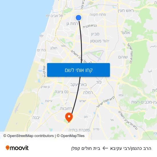 מפת הרב כהנמן/רבי עקיבא לבית חולים קפלן