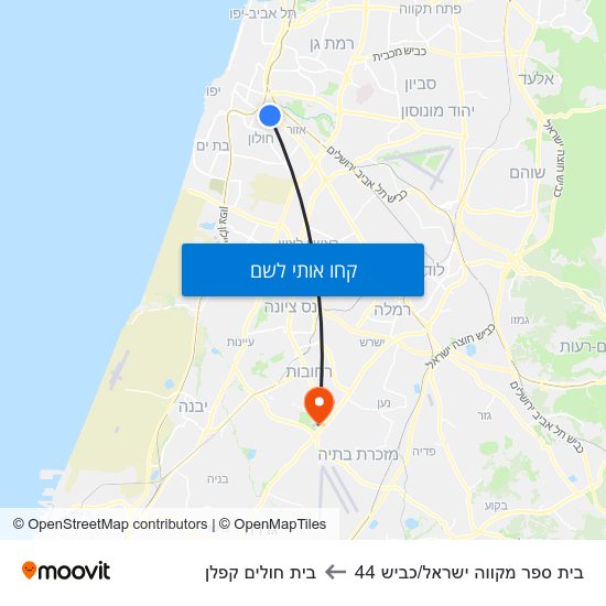 מפת בית ספר מקווה ישראל/כביש 44 לבית חולים קפלן