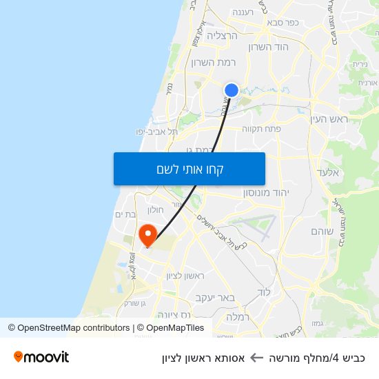 מפת כביש 4/מחלף מורשה לאסותא ראשון לציון