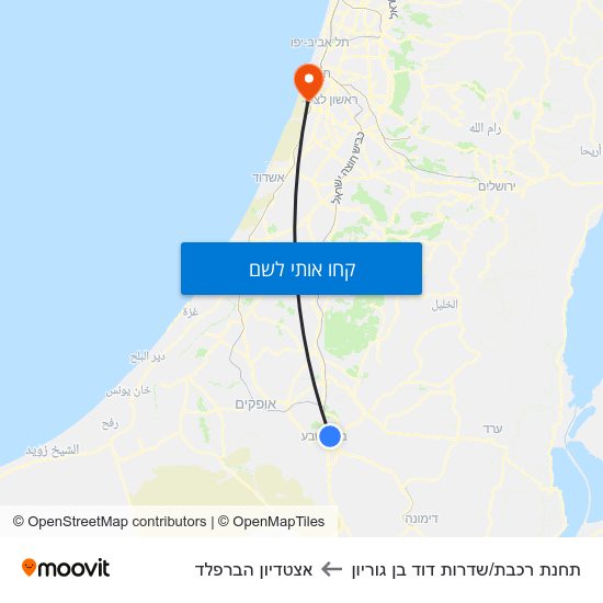 מפת תחנת רכבת/שדרות דוד בן גוריון לאצטדיון הברפלד