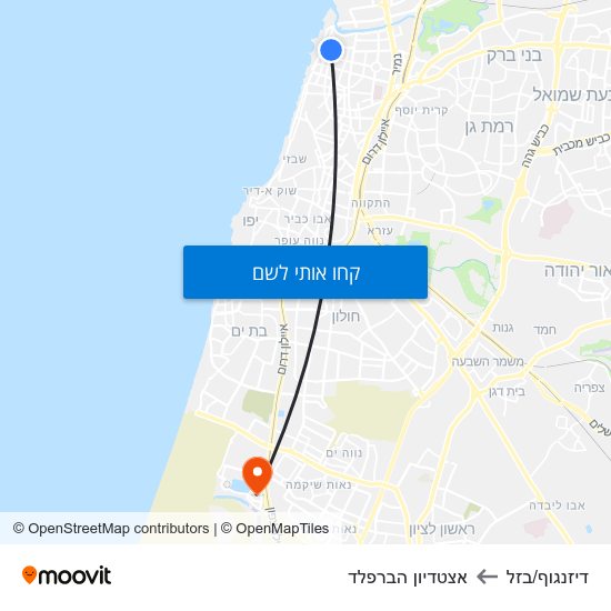 מפת דיזנגוף/בזל לאצטדיון הברפלד