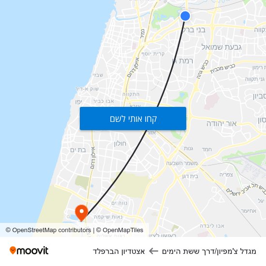 מפת מגדל צ'מפיון/דרך ששת הימים לאצטדיון הברפלד