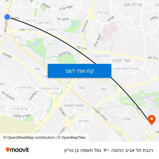 מפת רכבת תל אביב ההגנה לנמל תעופה בן גוריון