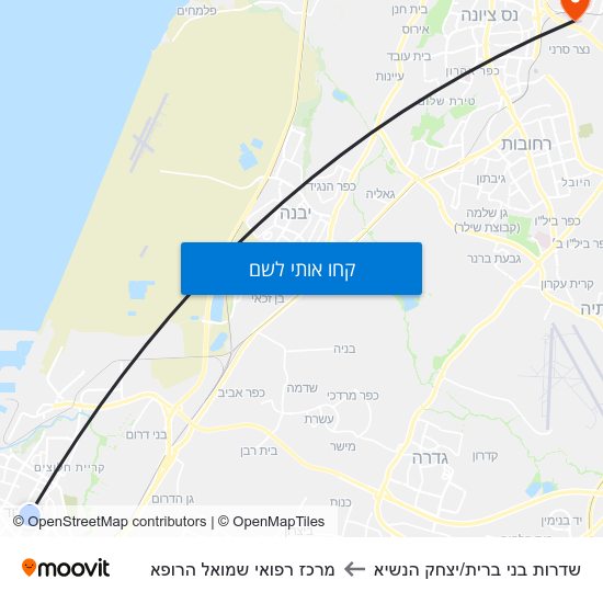 מפת שדרות בני ברית/יצחק הנשיא למרכז רפואי שמואל הרופא