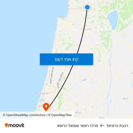 מפת רכבת כרמיאל למרכז רפואי שמואל הרופא