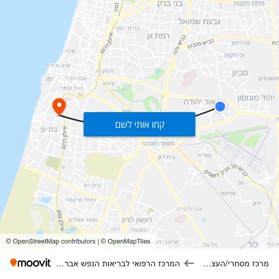 מפת מרכז מסחרי/העצמאות להמרכז הרפואי לבריאות הנפש אברבנאל