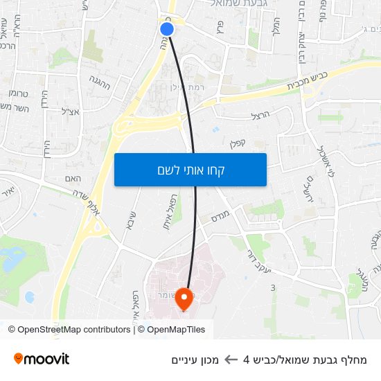 מפת מחלף גבעת שמואל/כביש 4 למכון עיניים