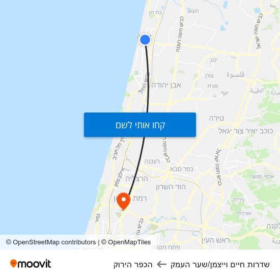 מפת שדרות חיים וייצמן/שער העמק להכפר הירוק