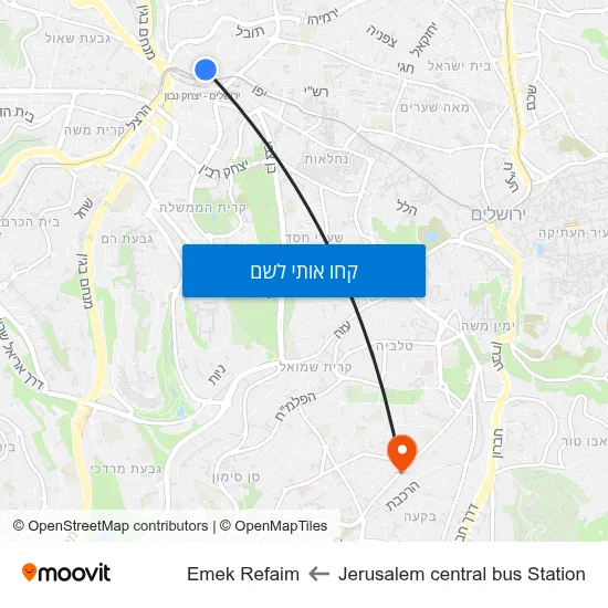 מפת Jerusalem central bus Station לEmek Refaim