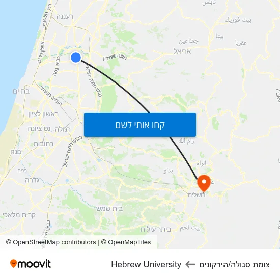 מפת צומת סגולה/הירקונים לHebrew University