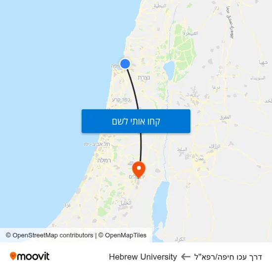 מפת דרך עכו חיפה/רפא''ל לHebrew University