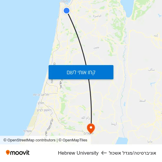מפת אוניברסיטה/מגדל אשכול לHebrew University