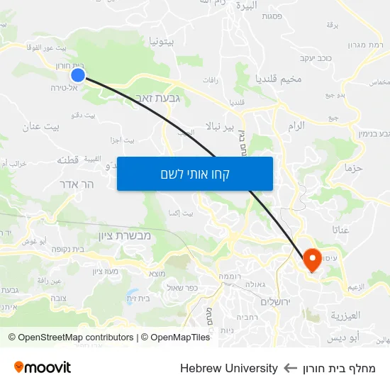 מפת מחלף בית חורון לHebrew University