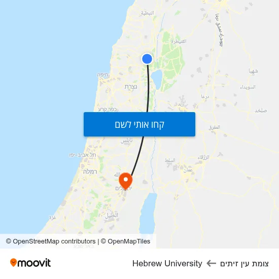מפת צומת עין זיתים לHebrew University