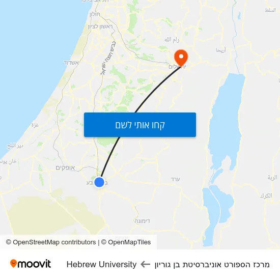 מפת מרכז הספורט אוניברסיטת בן גוריון לHebrew University