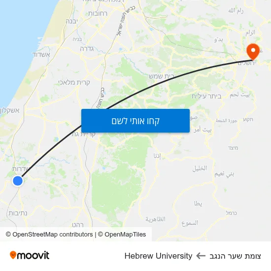 מפת צומת שער הנגב לHebrew University