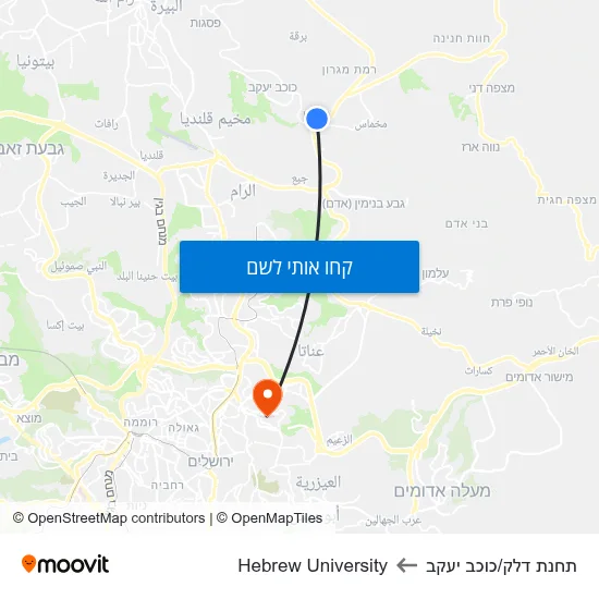 מפת תחנת דלק/כוכב יעקב לHebrew University