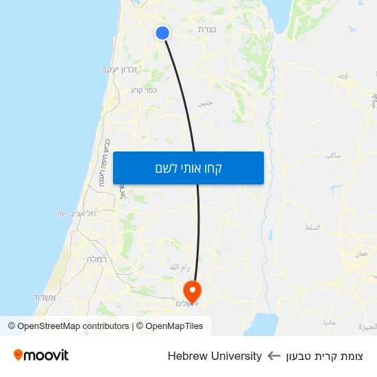 מפת צומת קרית טבעון לHebrew University