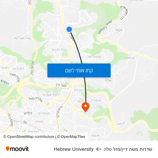מפת שדרות משה דיין/מזל טלה לHebrew University