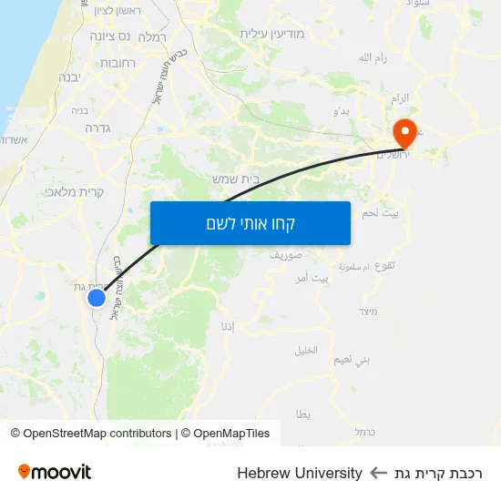 מפת רכבת קרית גת לHebrew University