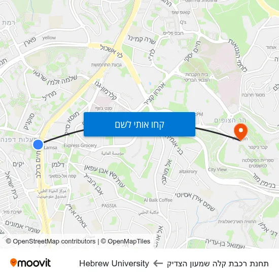 מפת תחנת רכבת קלה שמעון הצדיק לHebrew University