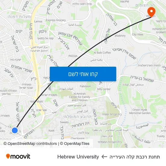 מפת תחנת רכבת קלה העירייה לHebrew University