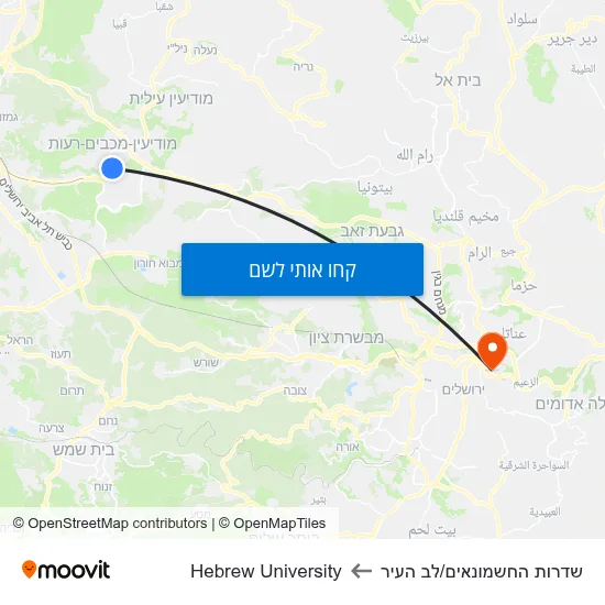 מפת שדרות החשמונאים/לב העיר לHebrew University