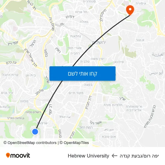 מפת יפה רום/גבעת קנדה לHebrew University