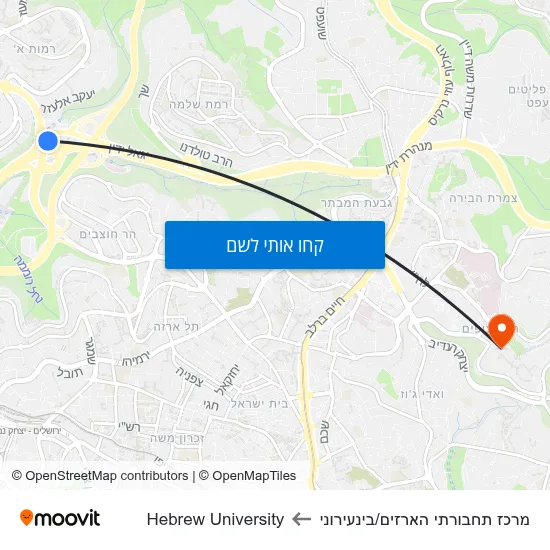 מפת מרכז תחבורתי הארזים/בינעירוני לHebrew University