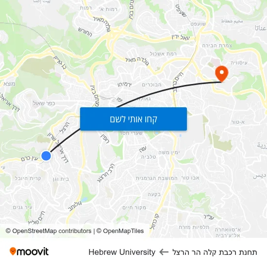 מפת תחנת רכבת קלה הר הרצל לHebrew University