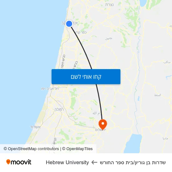 מפת שדרות בן גוריון/בית ספר החורש לHebrew University