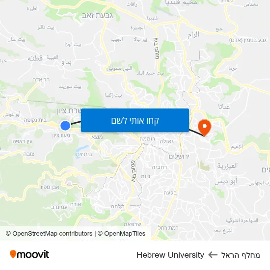 מפת מחלף הראל לHebrew University