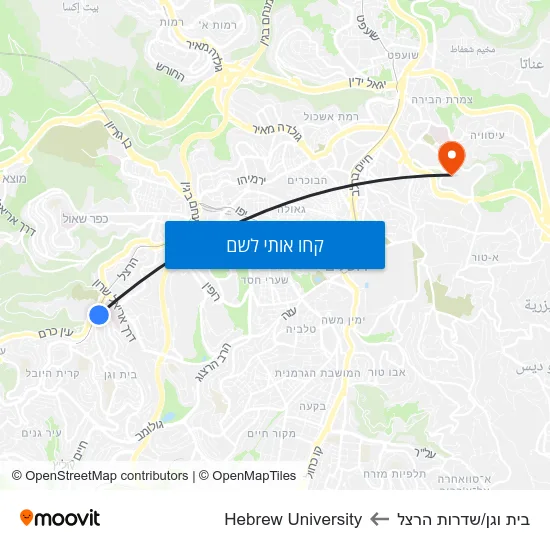 מפת בית וגן/שדרות הרצל לHebrew University