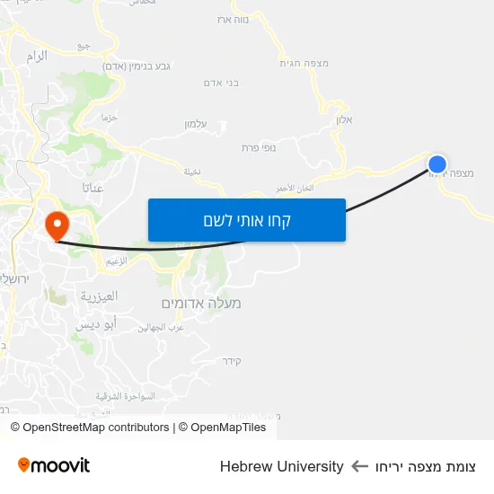 מפת צומת מצפה יריחו לHebrew University