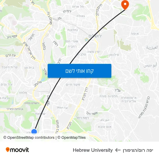 מפת יפה רום/הציפורן לHebrew University